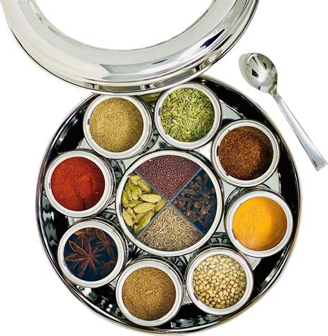 stl stainless steel masala dabba spice box|masala dabba with individual lids.